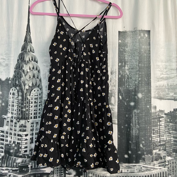 F21 black sun dress with daisy pattern - Picture 2 of 4